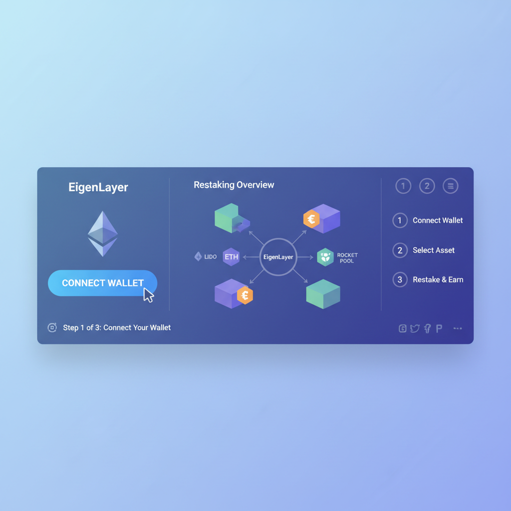 EigenLayer dashboard homepage with 'Connect Wallet' button highlighted, Ethereum logo and restaking graphics